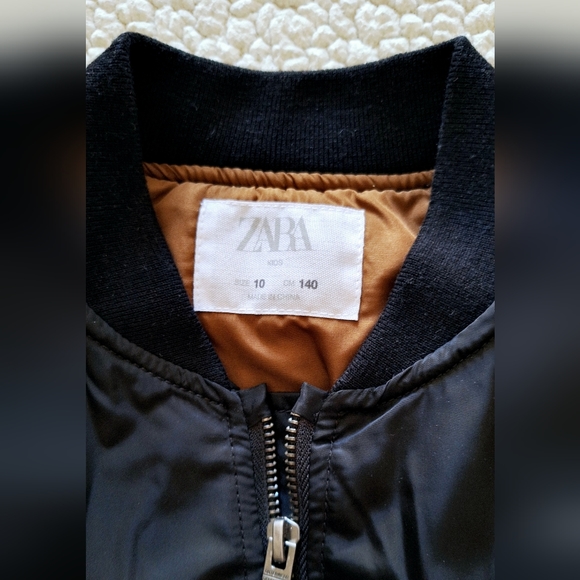 Zara Boys Black Faux Leather Sleeves Bomber Jacket Sz 10 Org $45 - Picture 6 of 11